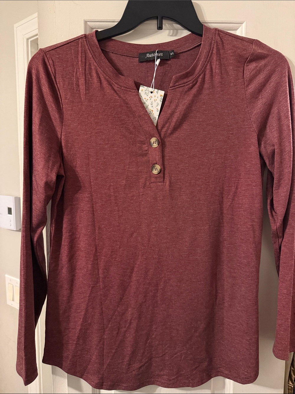 Autocraft Women's Long-Sleeve Henley Top in Dusty Rose